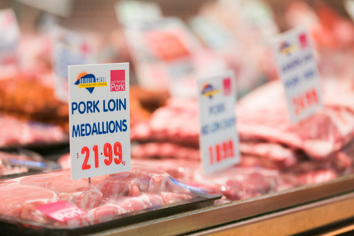 Pork in butchers case