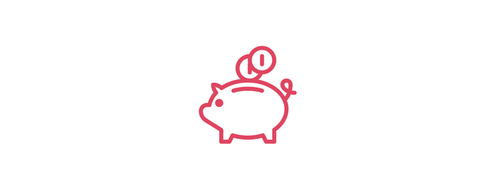 Piggy bank icon with two coins going into piggy bank